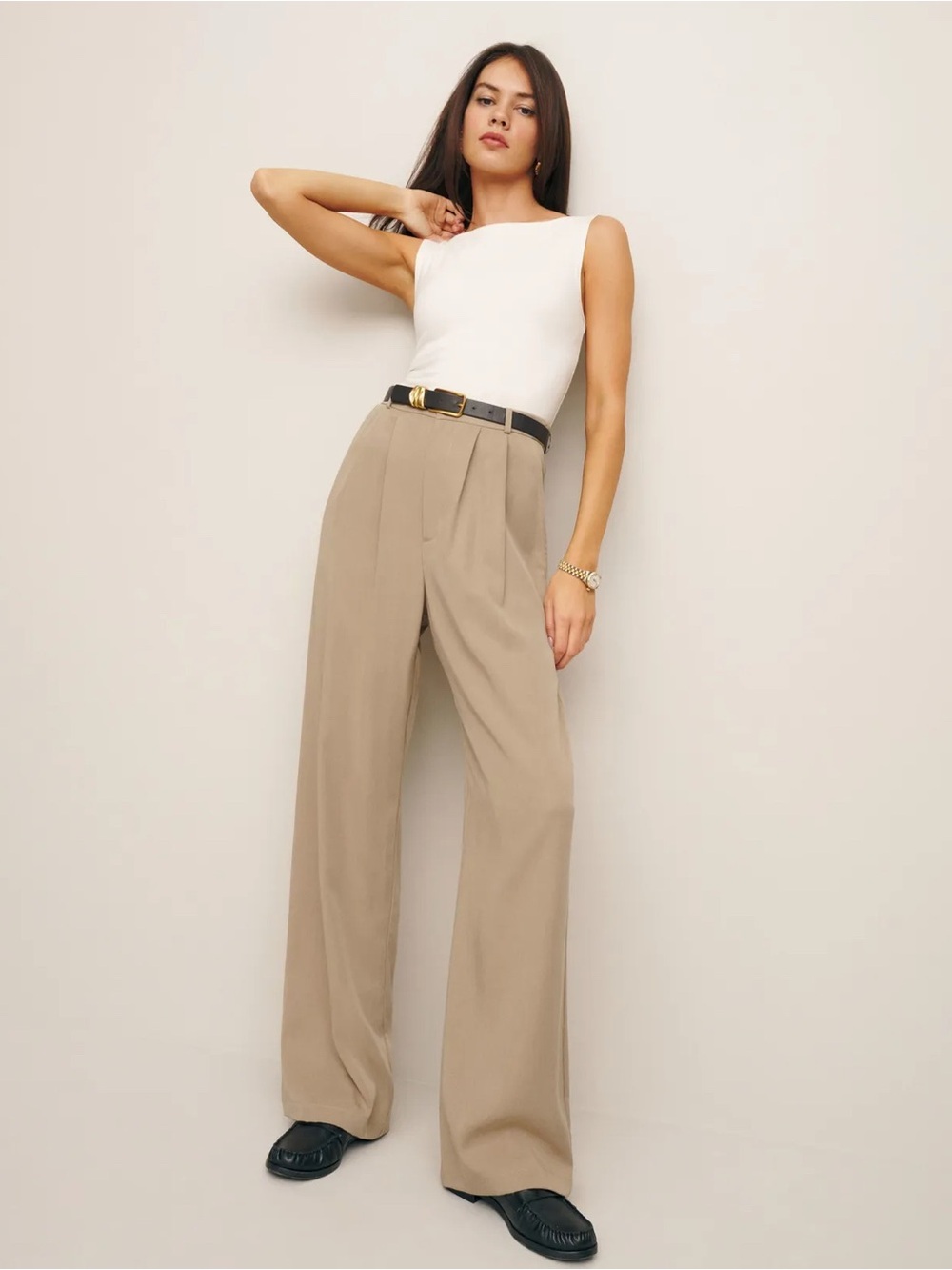 Reformation NWT Mason Pant in Stone Stripe Size 12